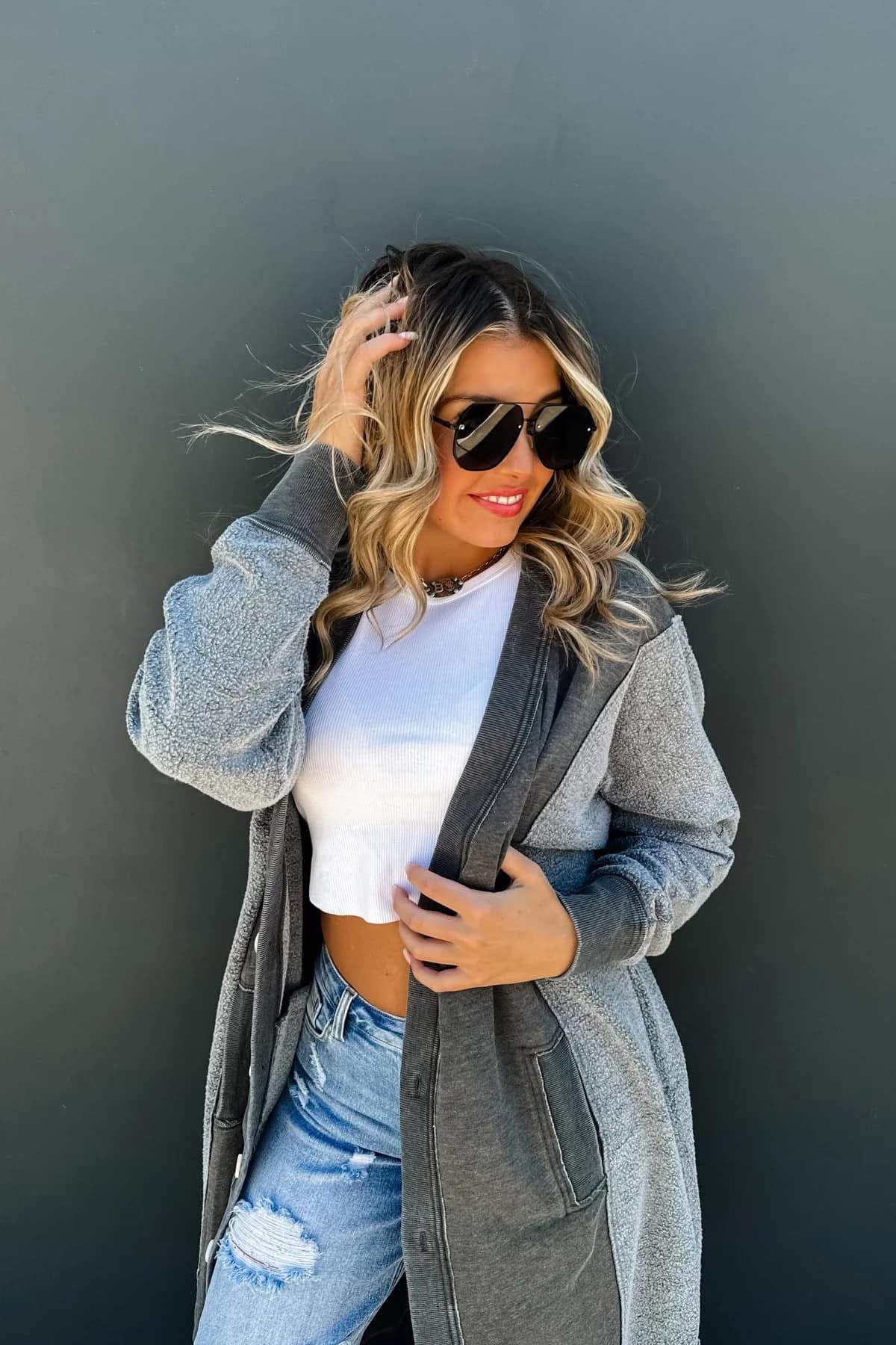 CHARCOAL DESI SWEATSHIRT CARDIGAN