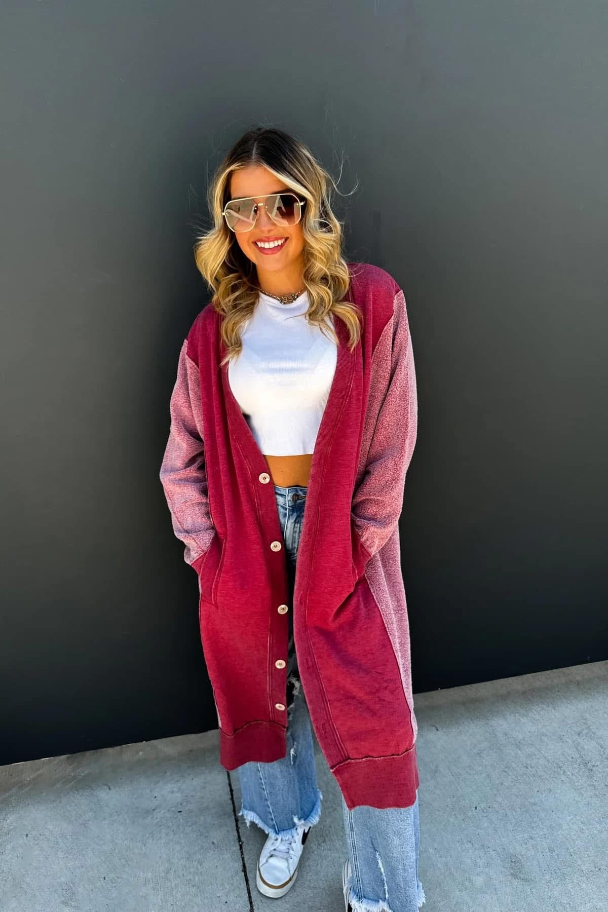 BURGUNDY DESI SWEATSHIRT CARDIGAN
