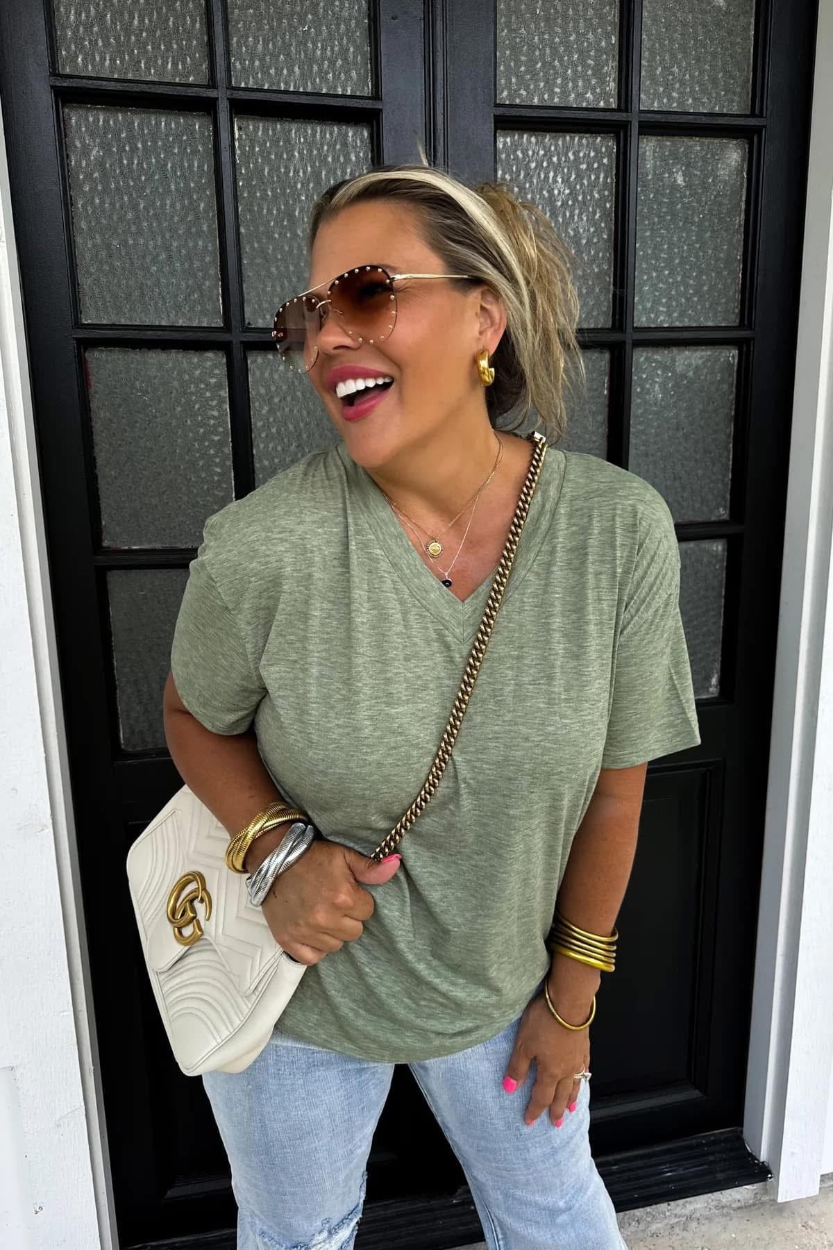 Green Basic V-Neck Tee