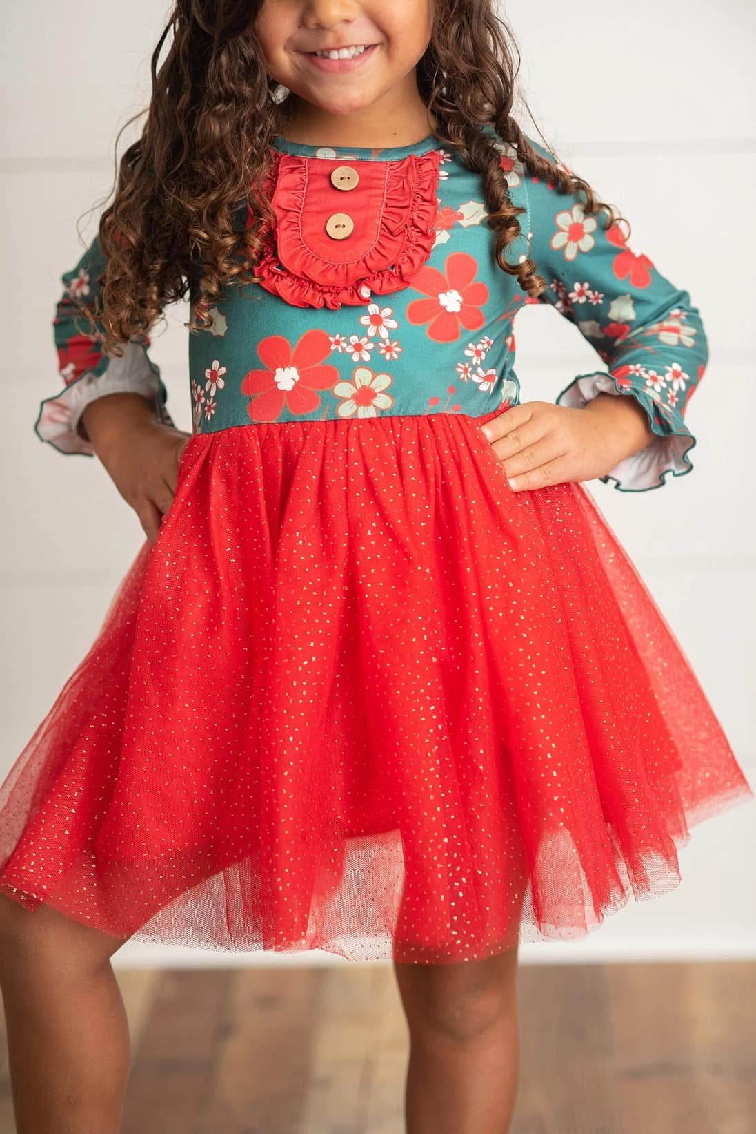 Kids Red & Green Holiday Sparkle Tulle Dress