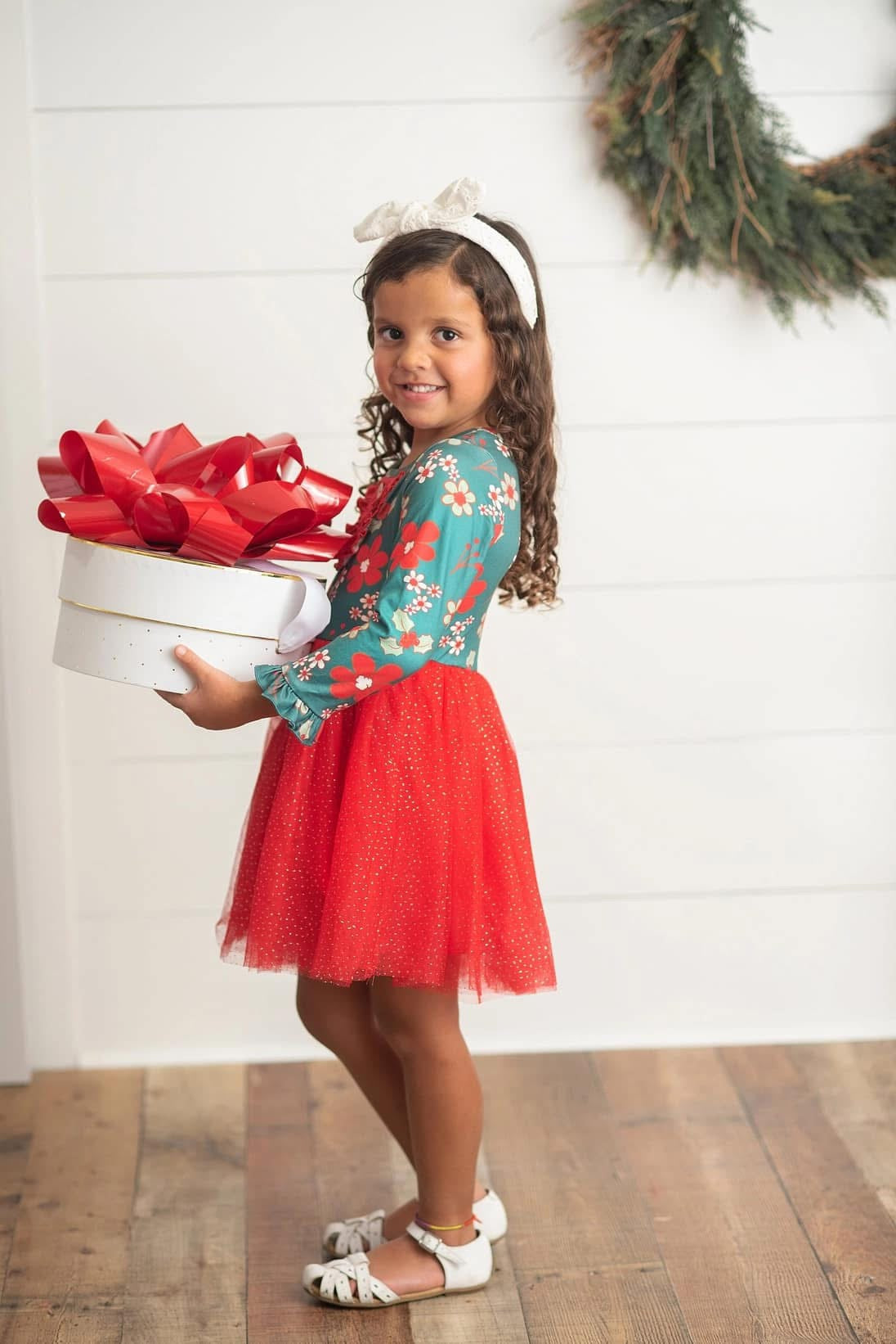 Kids Red & Green Holiday Sparkle Tulle Dress