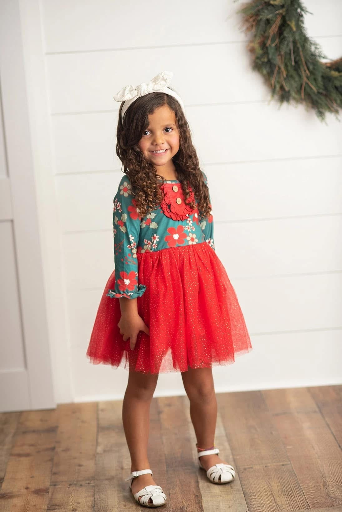 Kids Red & Green Holiday Sparkle Tulle Dress