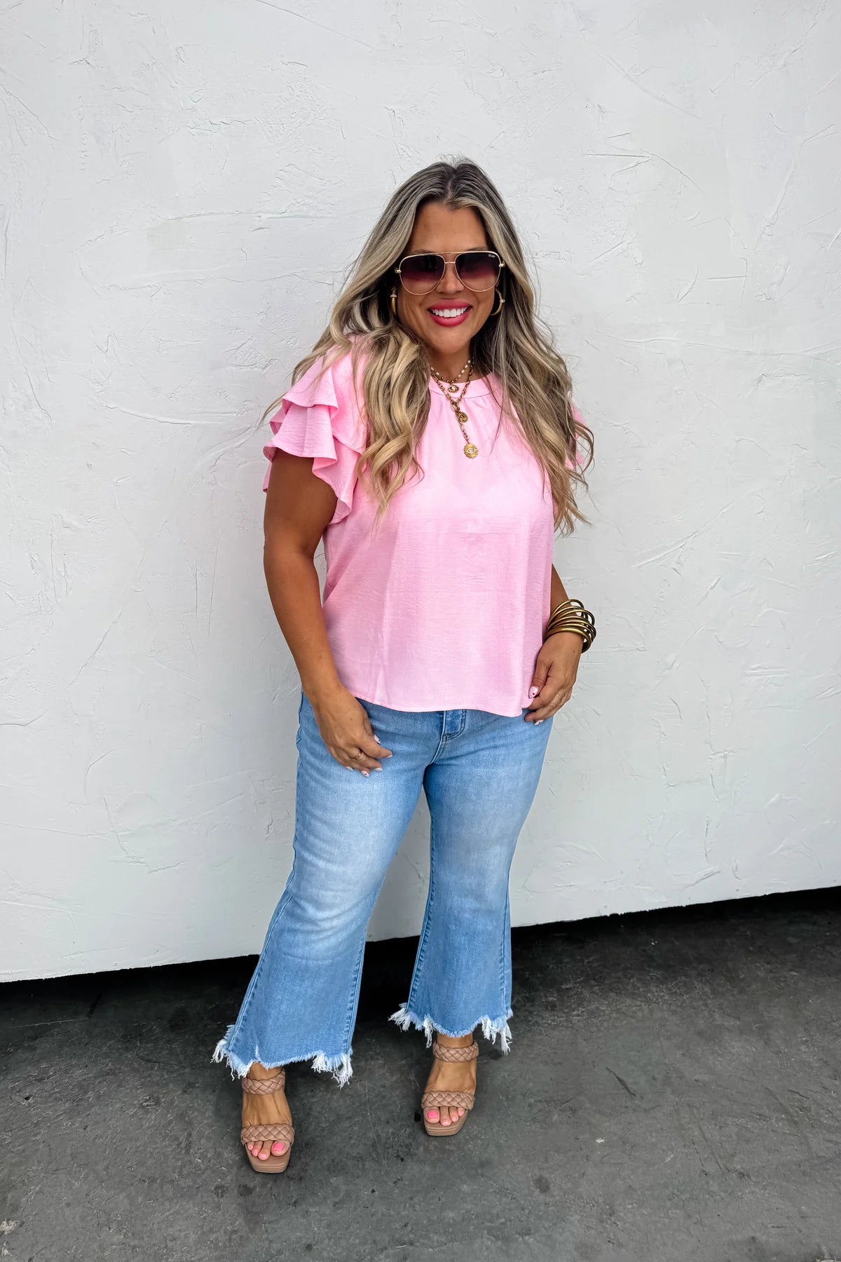 GARDEN STROLL FLUTTER SLEEVE TOP