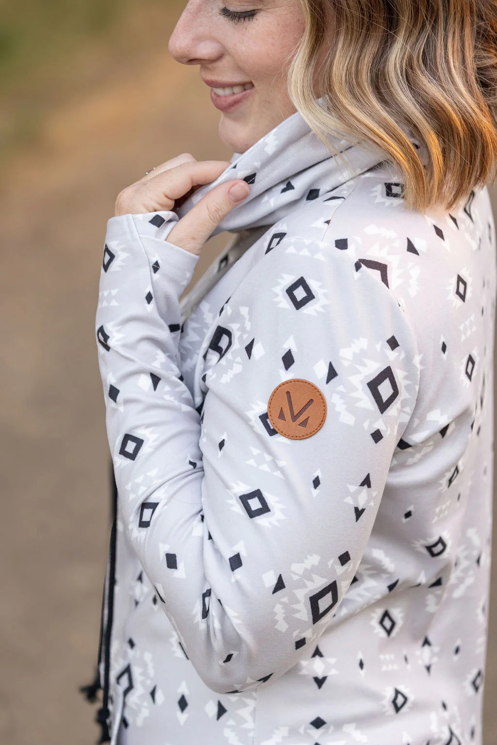 Grey Geometric Soft Funnel Neck