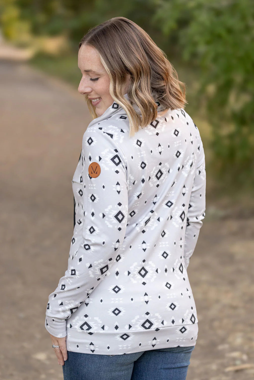 Grey Geometric Soft Funnel Neck