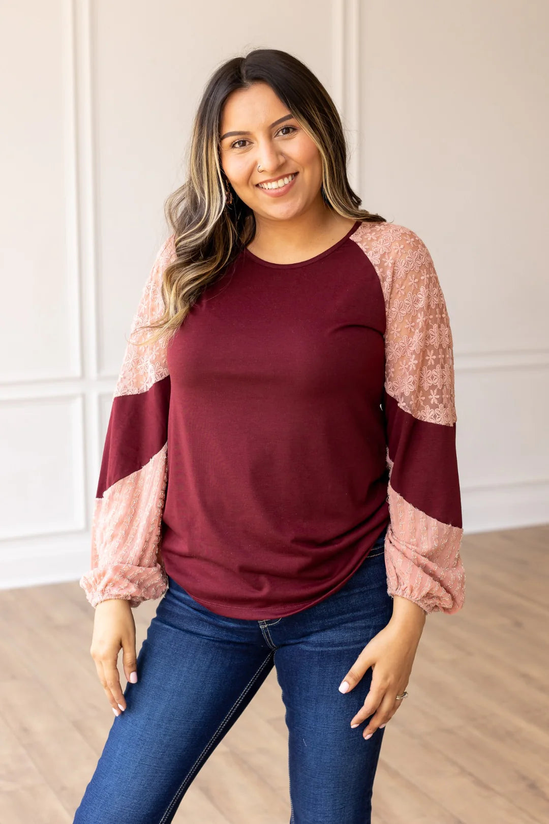 BERRY BLUSH LACE FUSION TOP