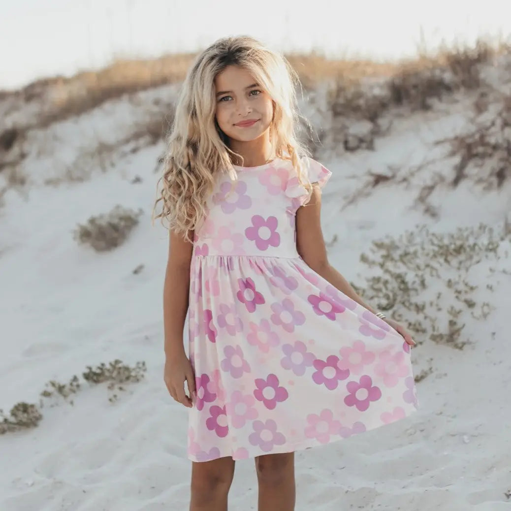 Claire Lavender Retro Flower Spring Summer Twirl Dress