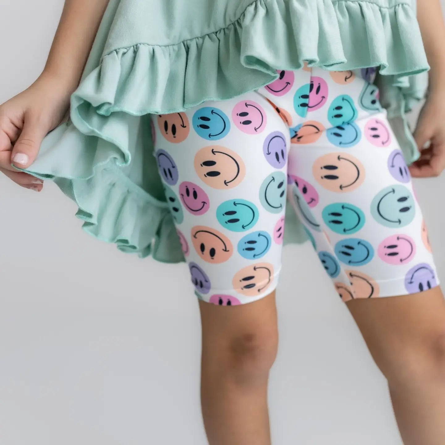 Mint Green Smiley Face Hi Lo Spring Summer Short Set