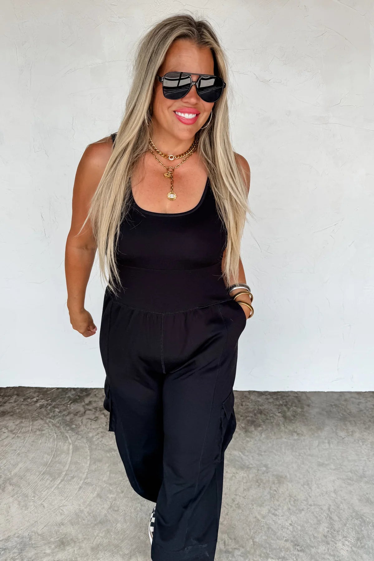 BLACK ALL SET TANK ROMPER