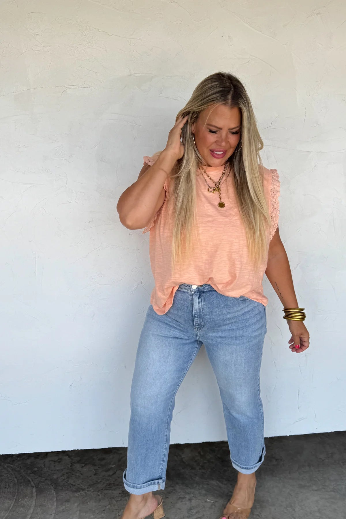 SWEET LACE DAYS TEE CORAL