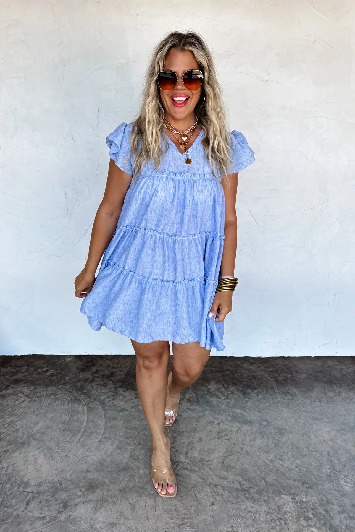 FRENCH BLUE DAY DREAMING RUFFLE DRESS