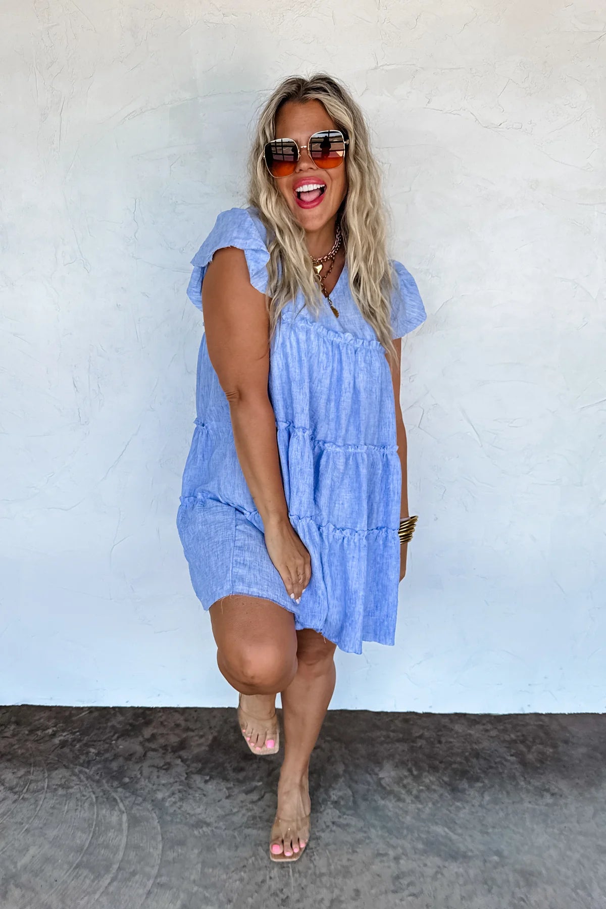 FRENCH BLUE DAY DREAMING RUFFLE DRESS