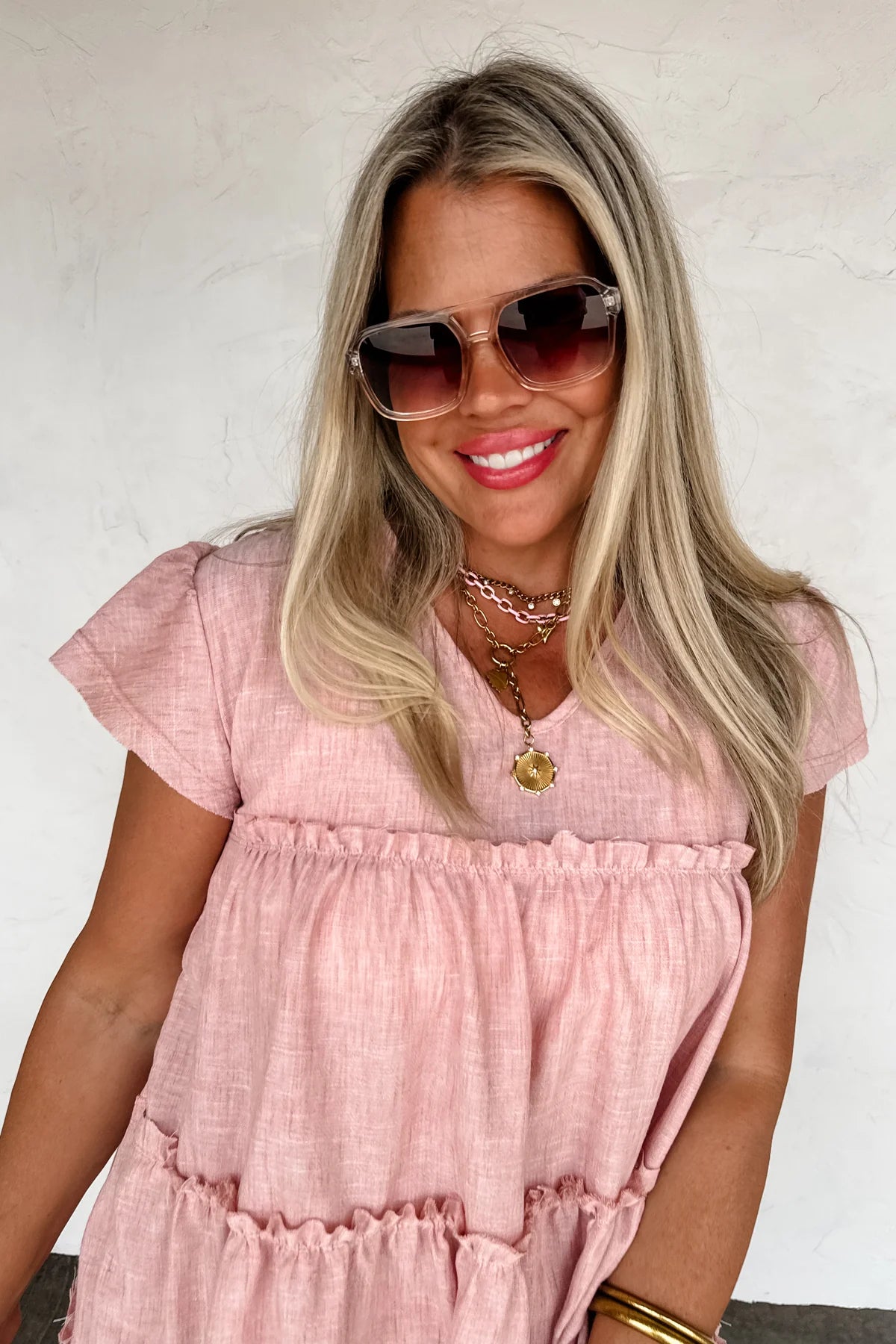 VINTAGE PINK DAY DREAMING RUFFLE DRESS