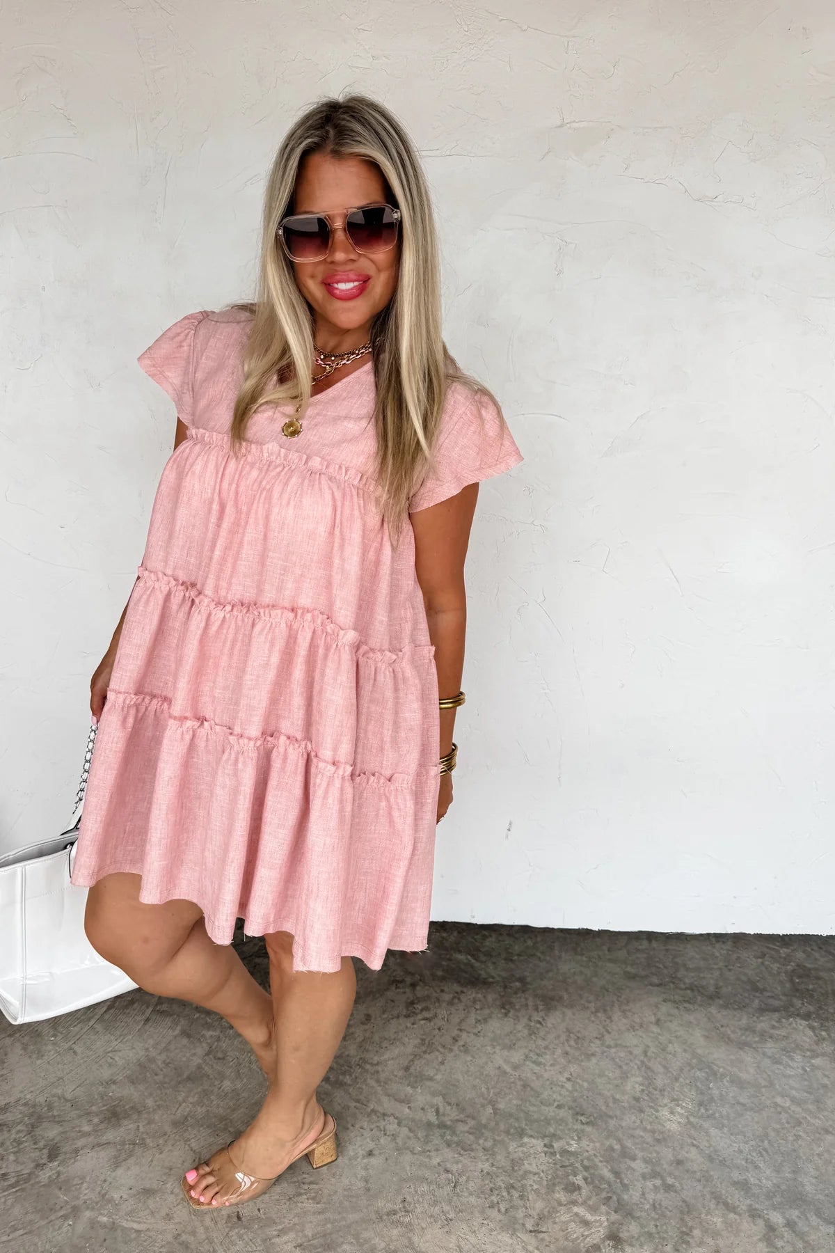 VINTAGE PINK DAY DREAMING RUFFLE DRESS