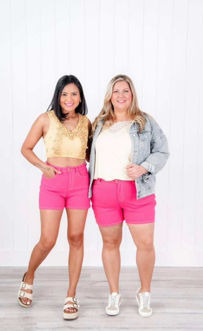Judy Blue Pretty in Pink Magenta Shorts