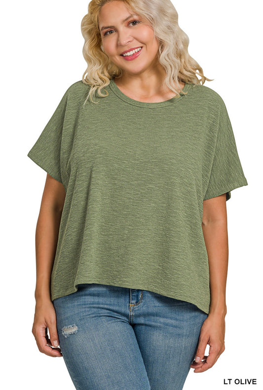 OLIVE SLUB OVERSIZED TEE