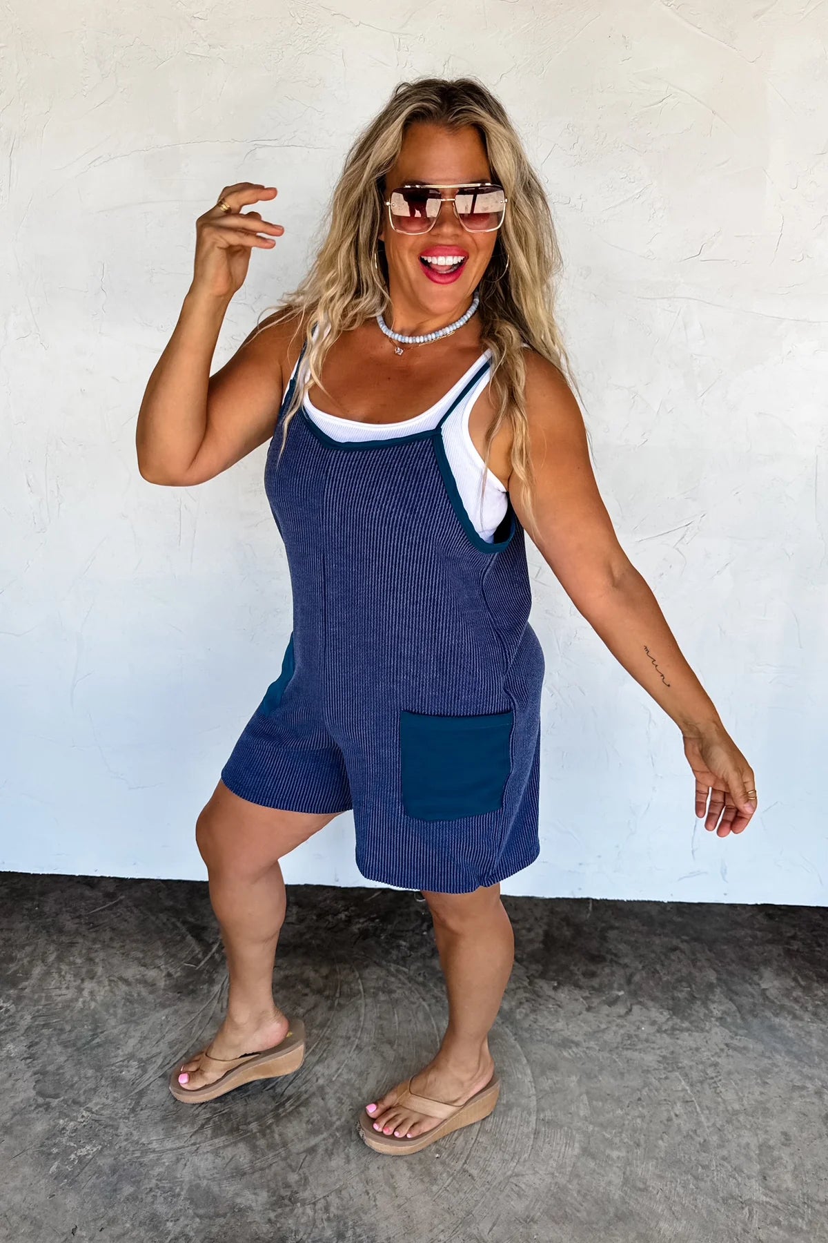 NAVY KINSEY RIBBED ROMPER