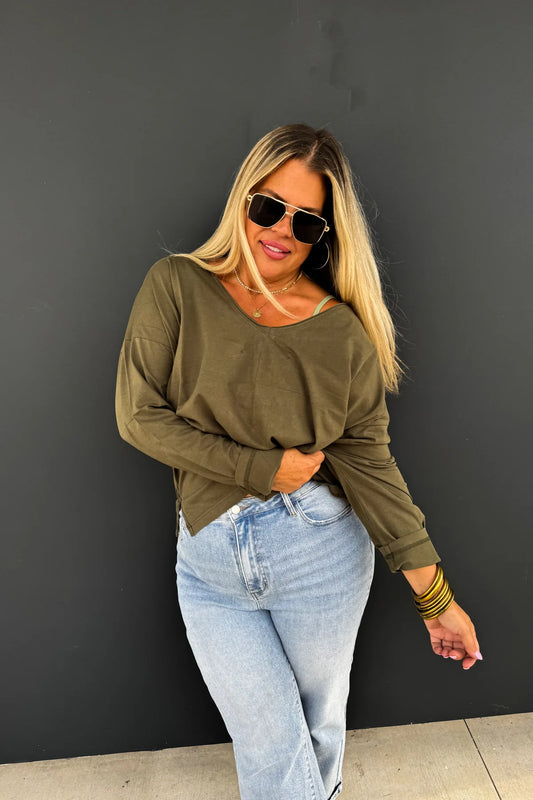 PARKER BASIC OLIVE WASHED TEE