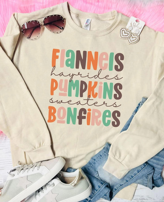 FLANNELS, HAYRIDES, PUMPKINS, SWEATERS, BONFIRES CREWNECK