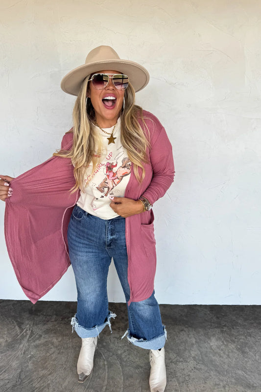 MAUVE FALL SIERRA RIBBED CARDIGANS