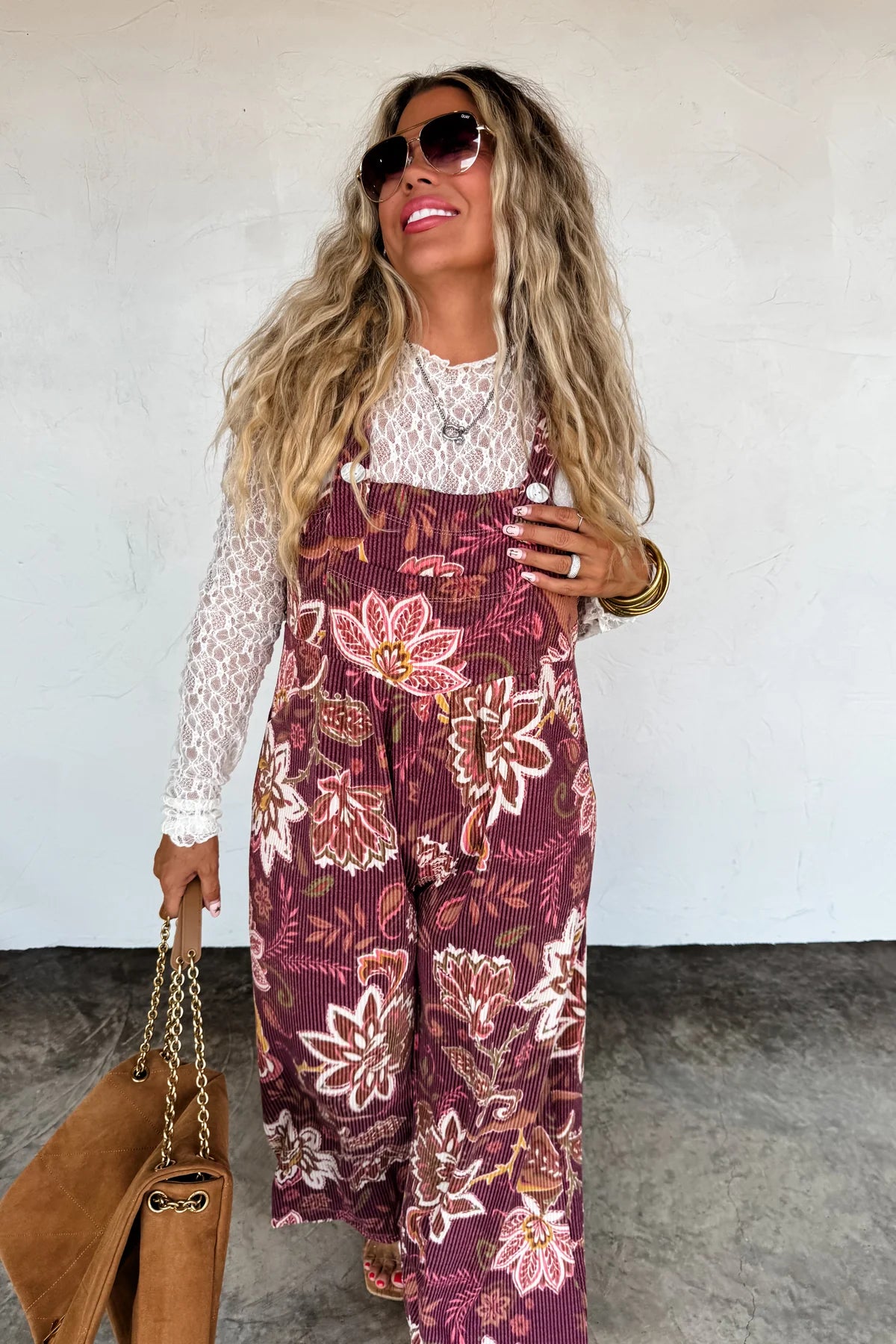 BURGUNDY FLORAL KARLI OVERALLS