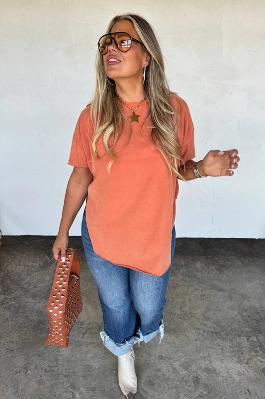 RUST JOEY WASHED COTTON BOYFRIEND TEE