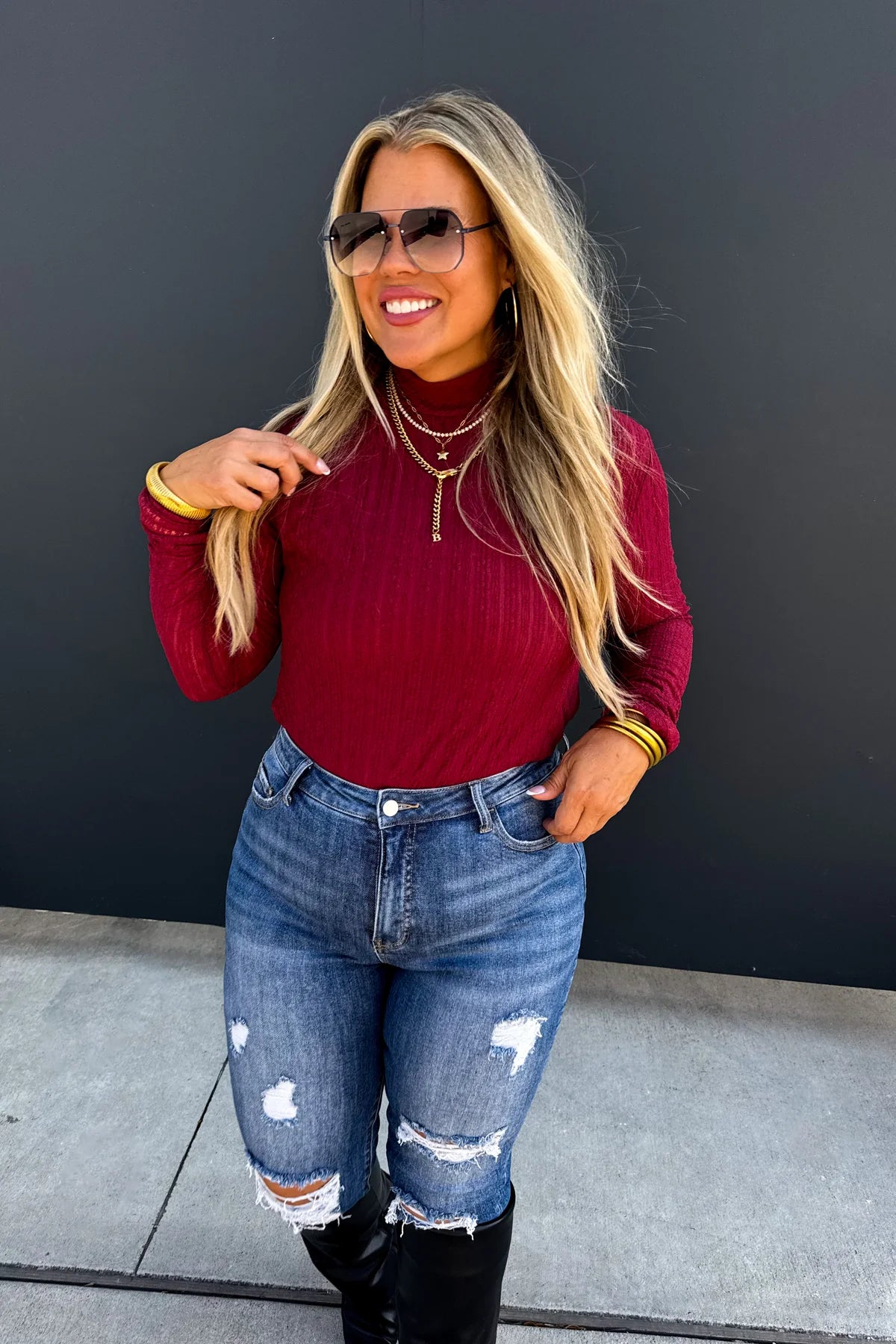 WINE PORSHA LACE TOP