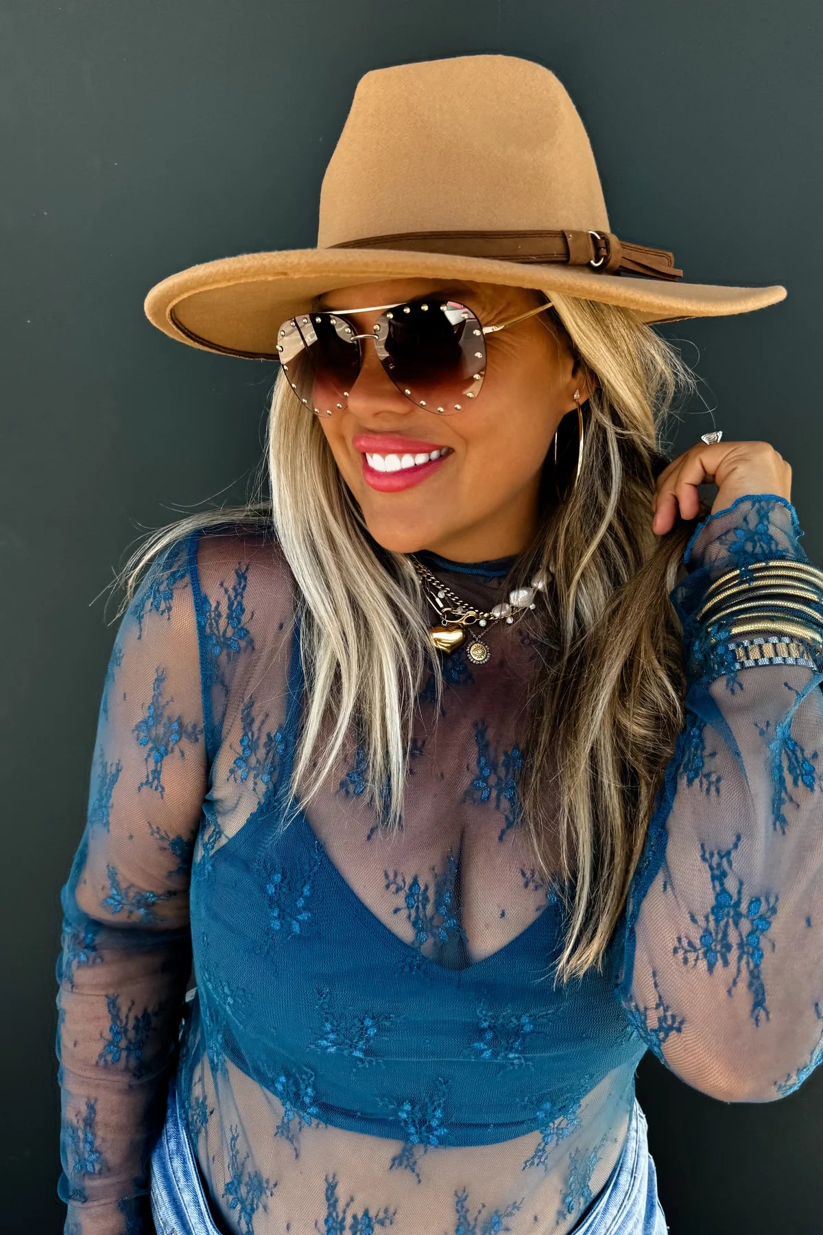 TEAL BLUE ROXY LACE TOP