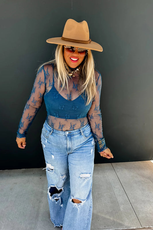 TEAL BLUE ROXY LACE TOP