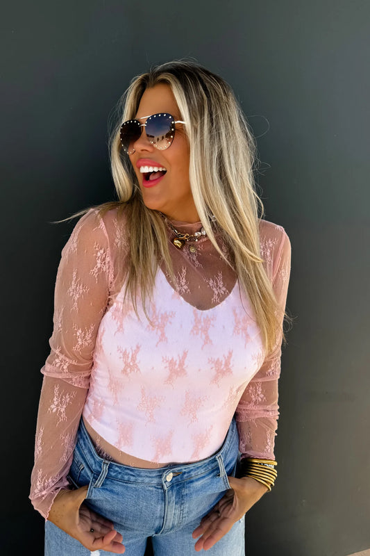 PINK ROXY LACE TOP