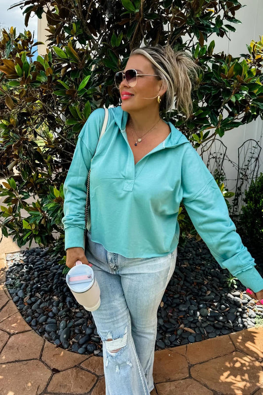 AQUA ROWAN RAW HEM HOODIE SWEATSHIRT