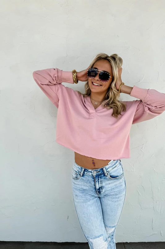 BLUSH ROWAN RAW HEM HOODIE SWEATSHIRT