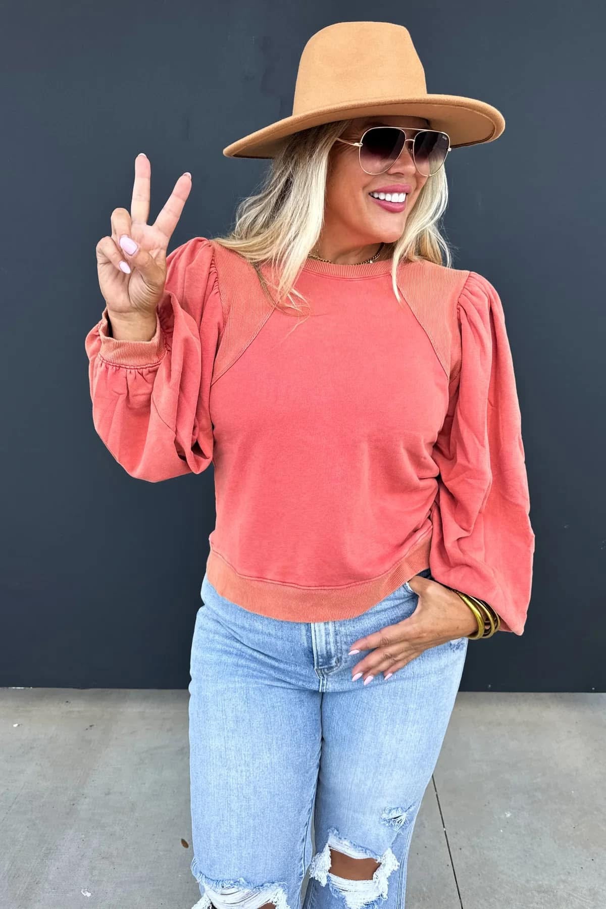 Coral Ribbed Detail Long Sleeve