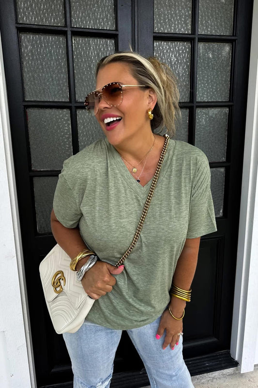 Green Basic V-Neck Tee