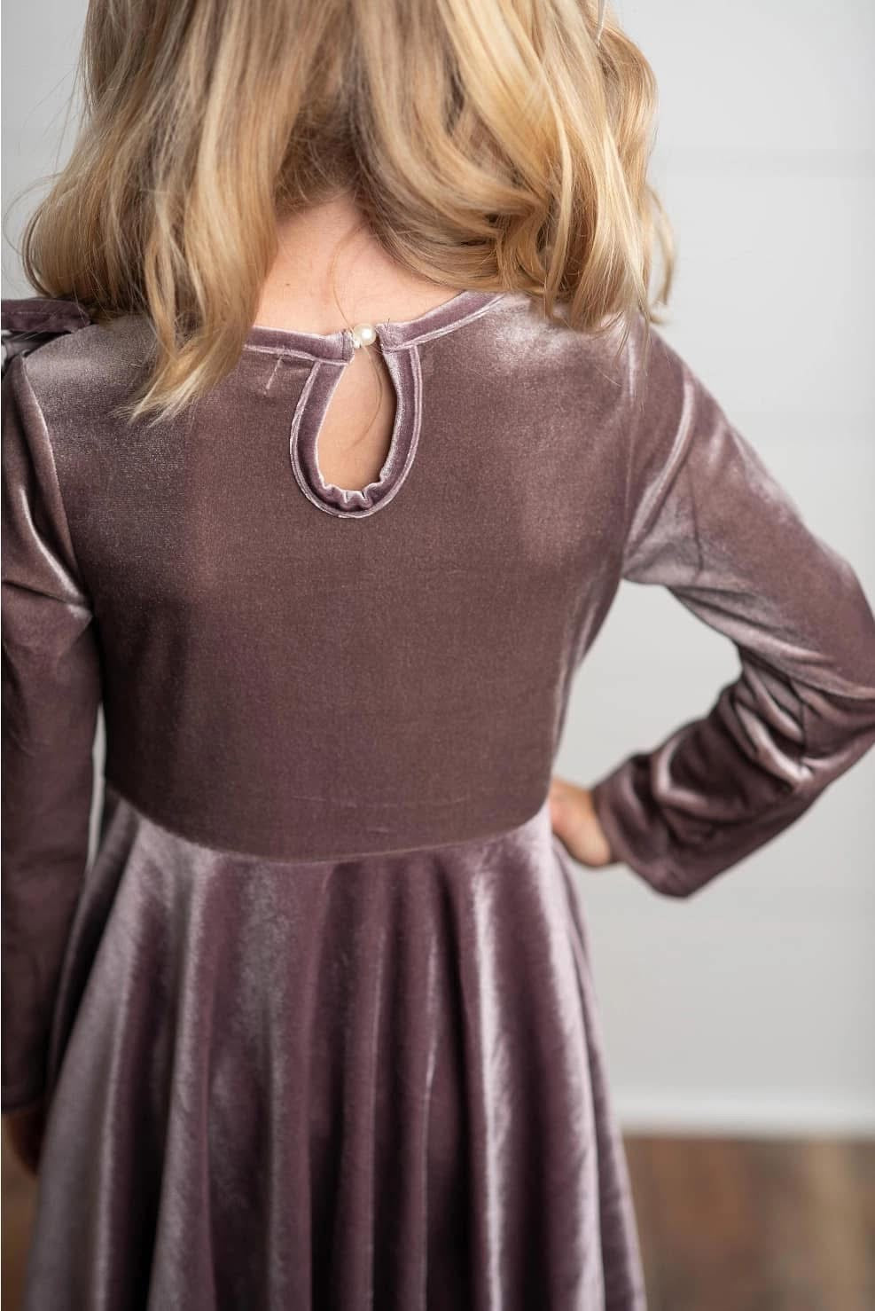 Kids Lavender Velvet Ruffle Winter Holiday Dress