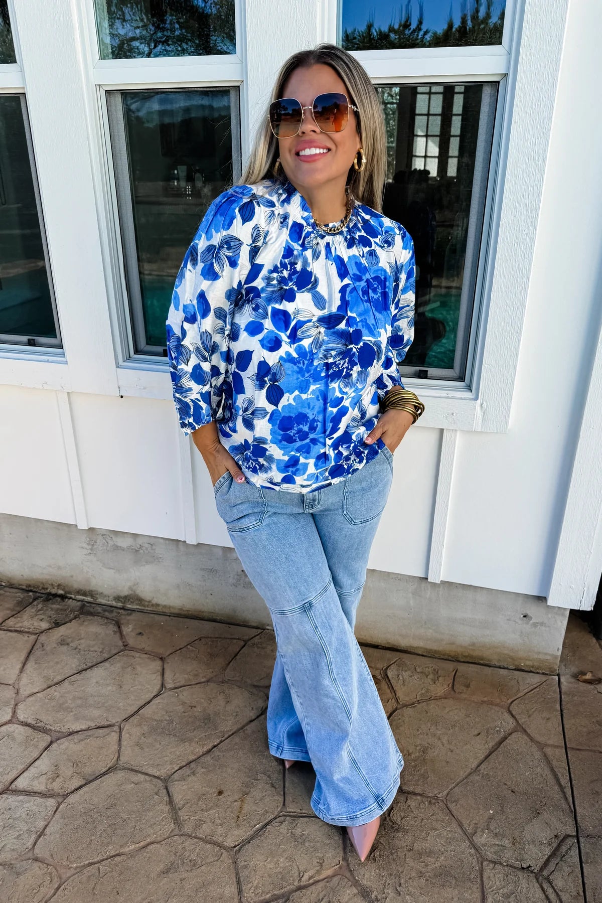 ABIGAIL FLORAL BUBBLE SLEEVE TOP