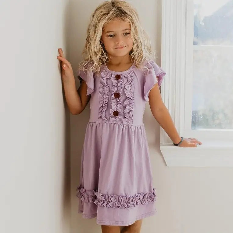 Kids Pastel Lavender Ruffle Button Spring Easter Dress