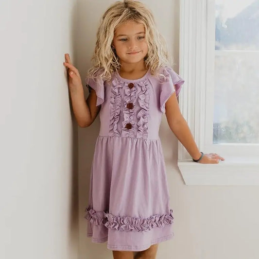 Kids Pastel Lavender Ruffle Button Spring Easter Dress
