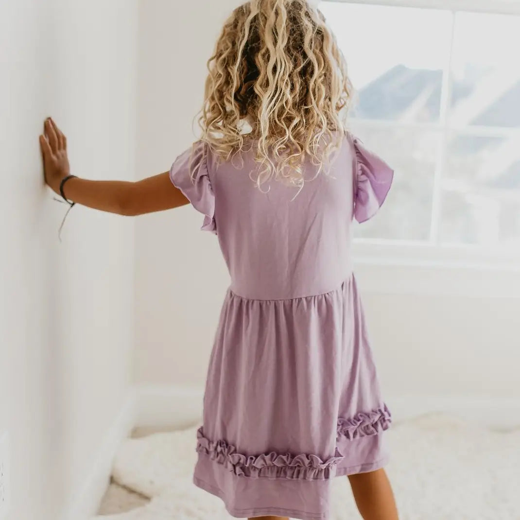 Kids Pastel Lavender Ruffle Button Spring Easter Dress