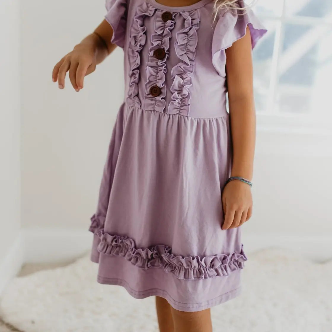 Kids Pastel Lavender Ruffle Button Spring Easter Dress