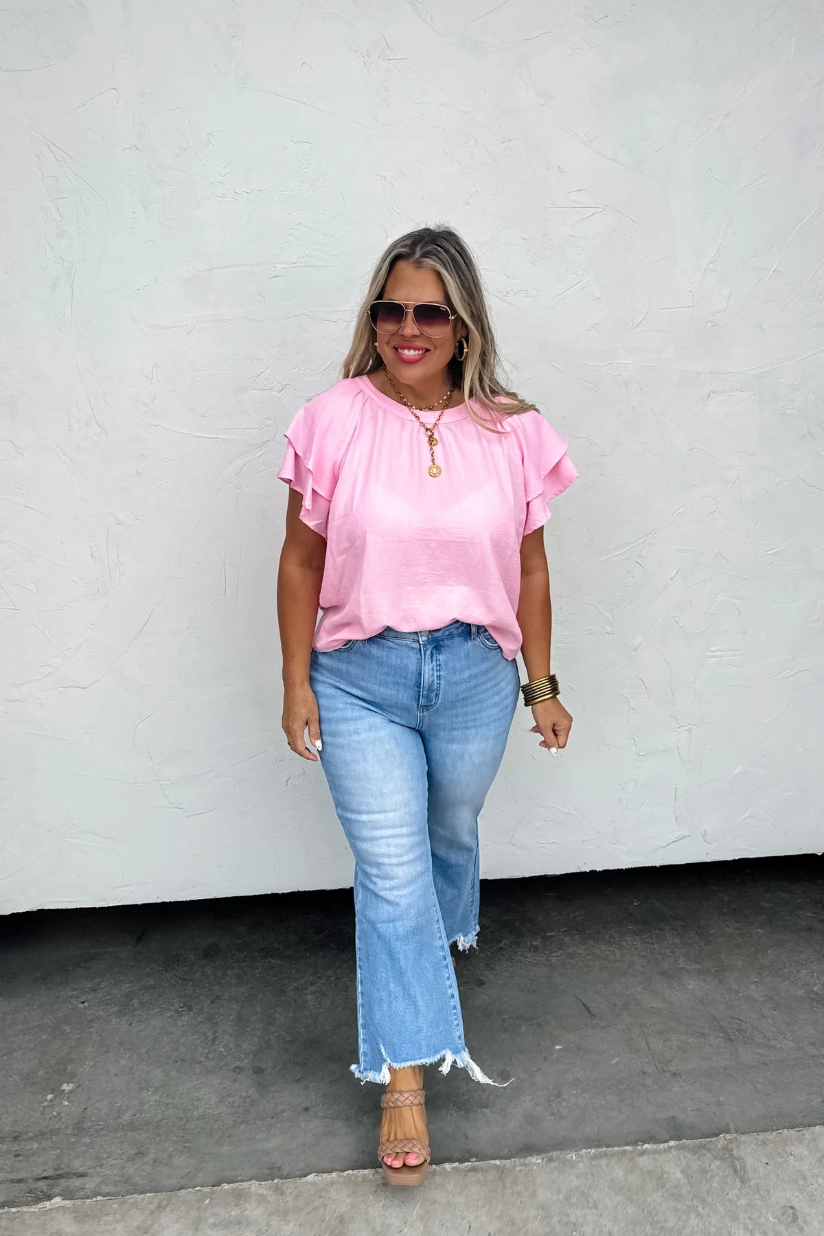 GARDEN STROLL FLUTTER SLEEVE TOP