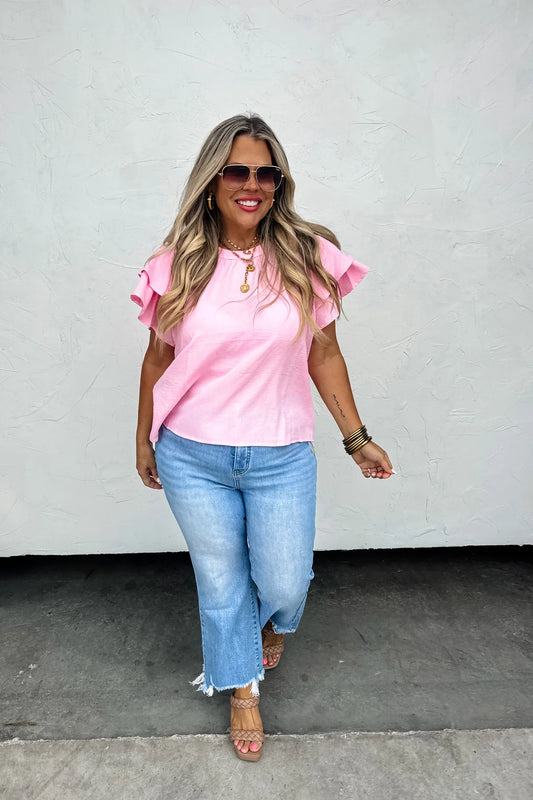 GARDEN STROLL FLUTTER SLEEVE TOP