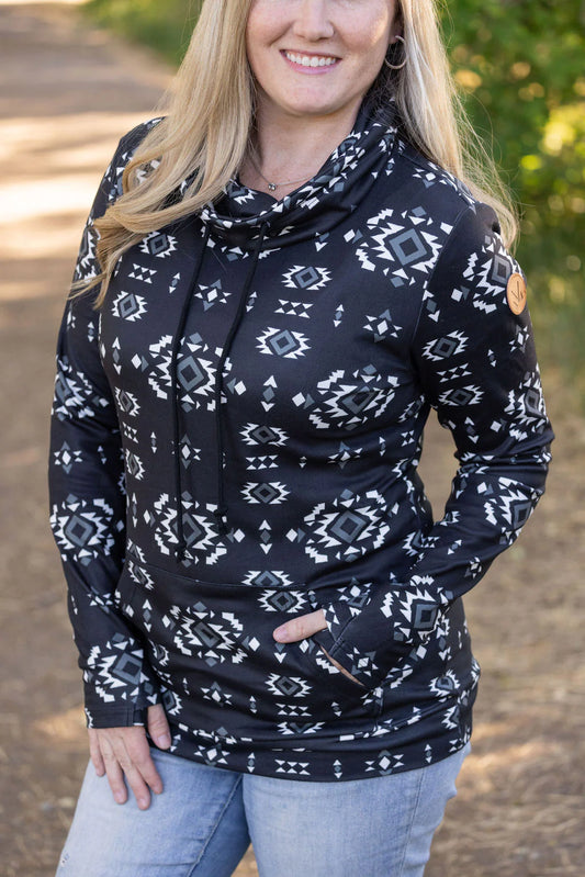 Black Geometric Soft Funnel Neck