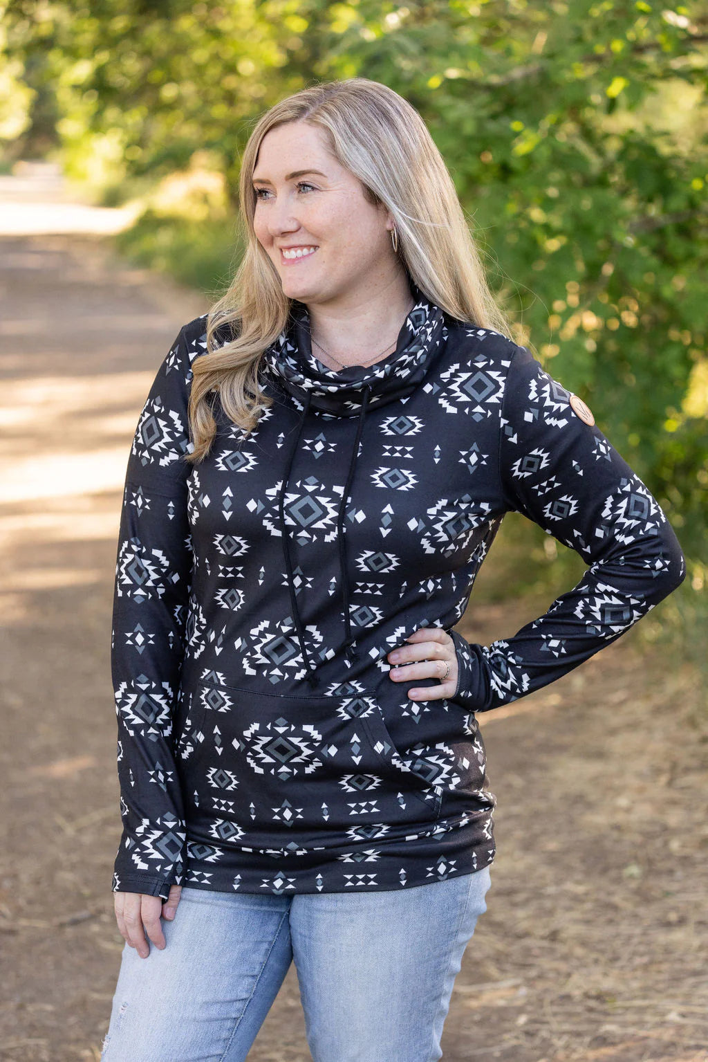 Black Geometric Soft Funnel Neck