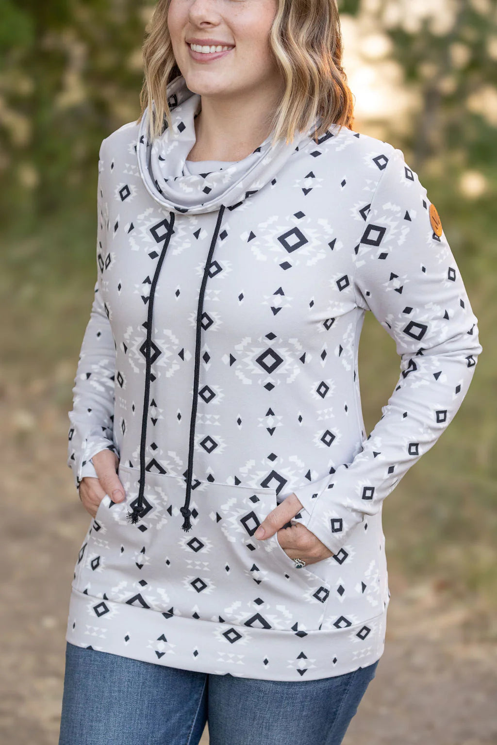 Grey Geometric Soft Funnel Neck