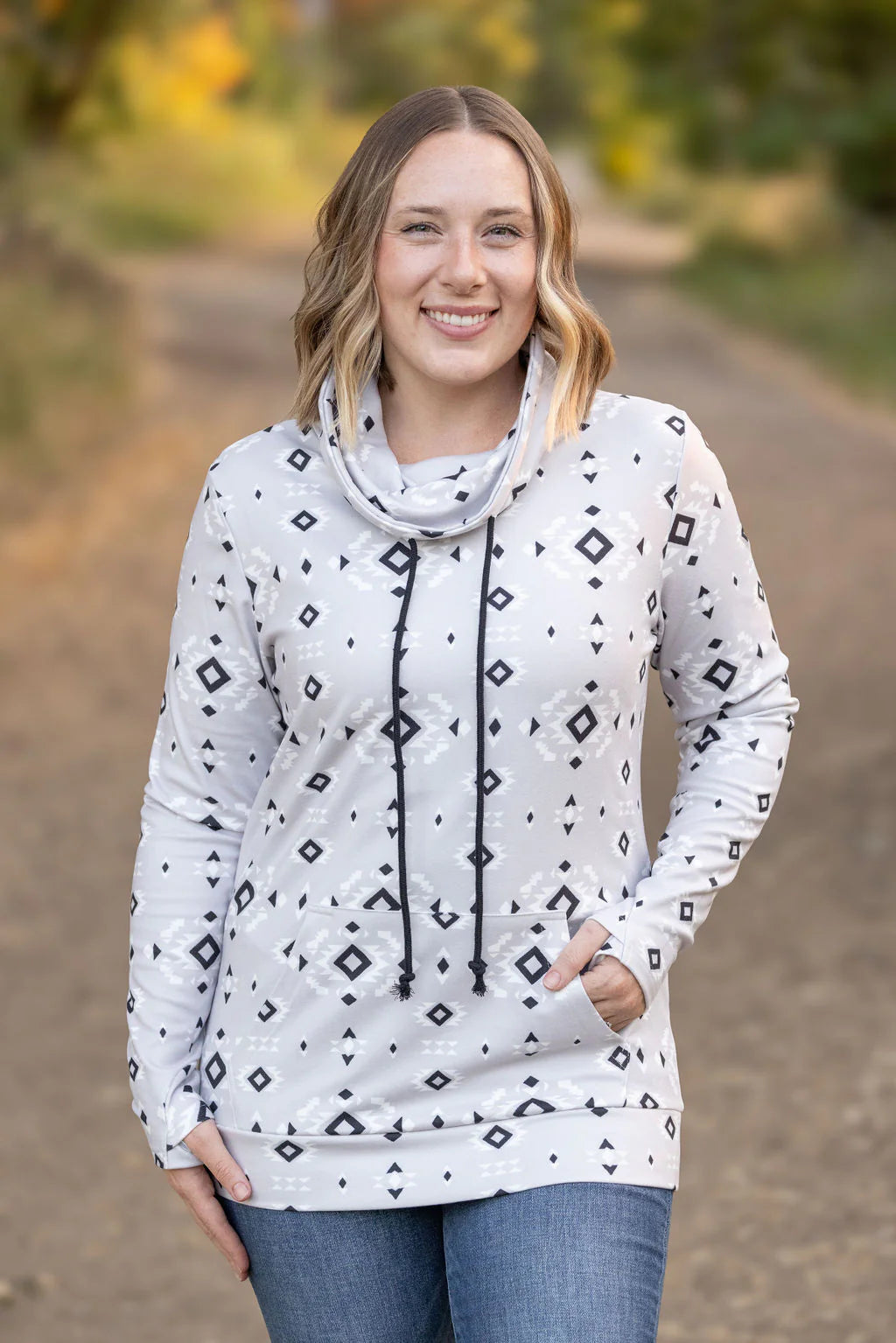 Grey Geometric Soft Funnel Neck