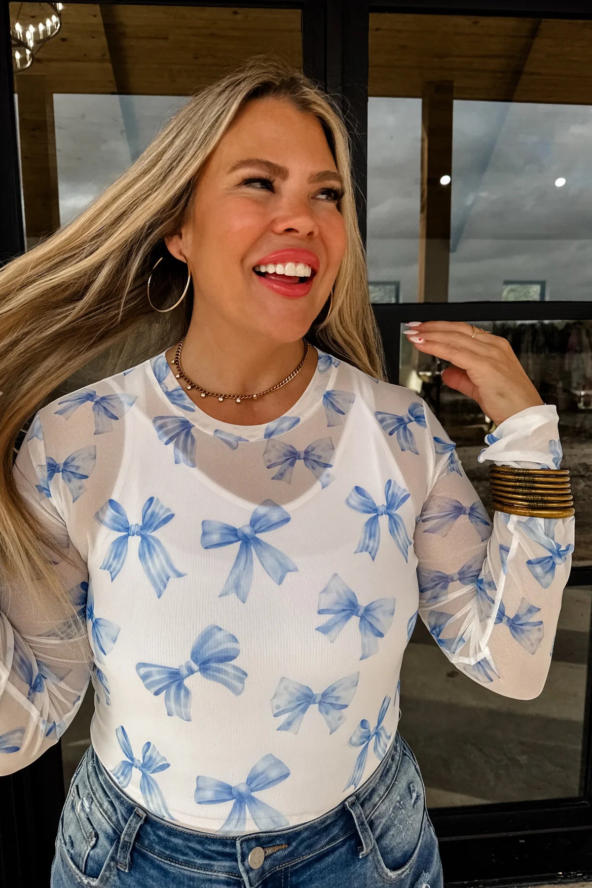 CHRISSA BOW MESH TOP