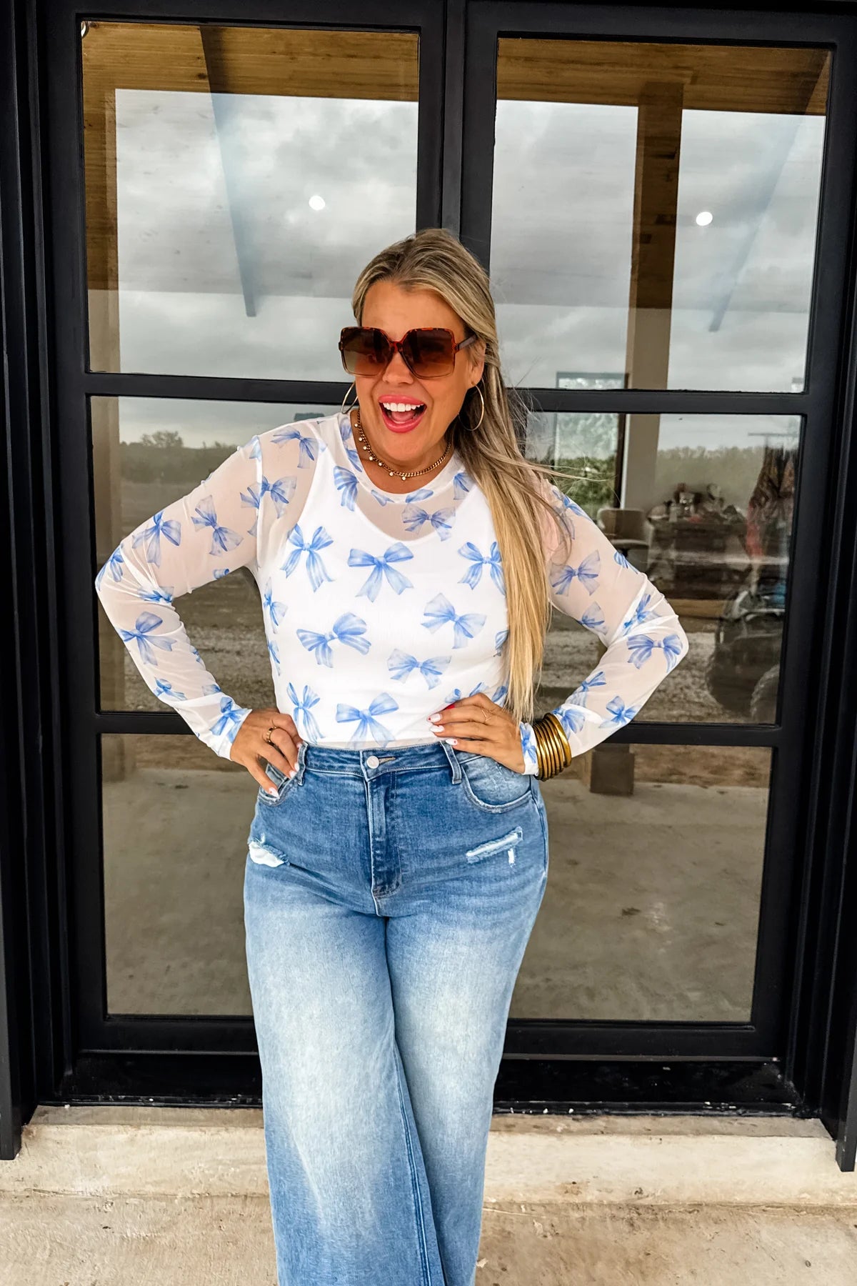 CHRISSA BOW MESH TOP