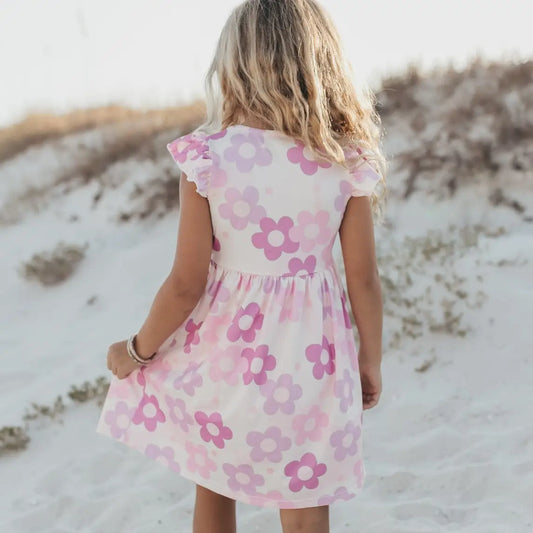 Claire Lavender Retro Flower Spring Summer Twirl Dress