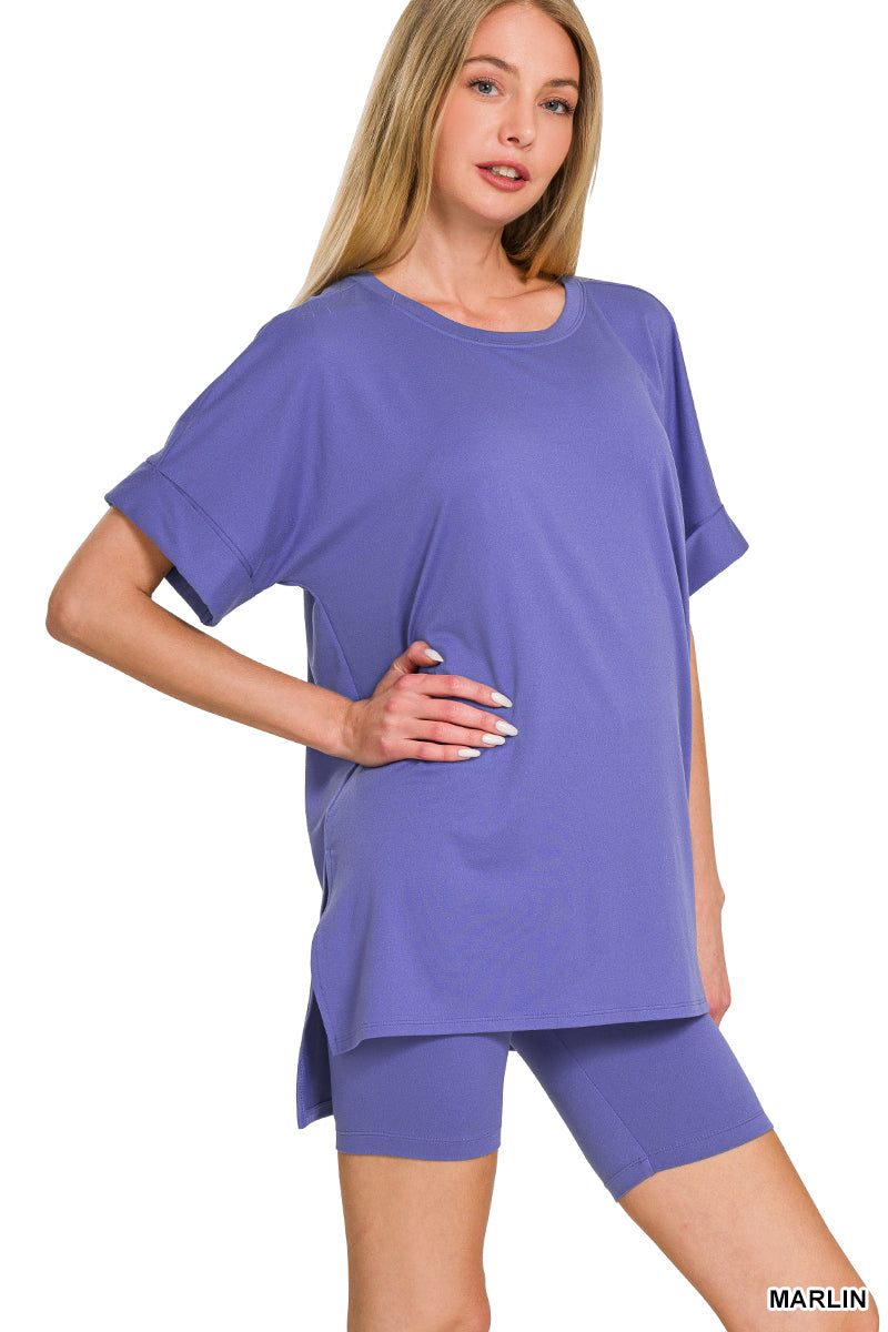 MARLIN BRUSHED ROUND-NECK TOP & BIKER SHORT SET